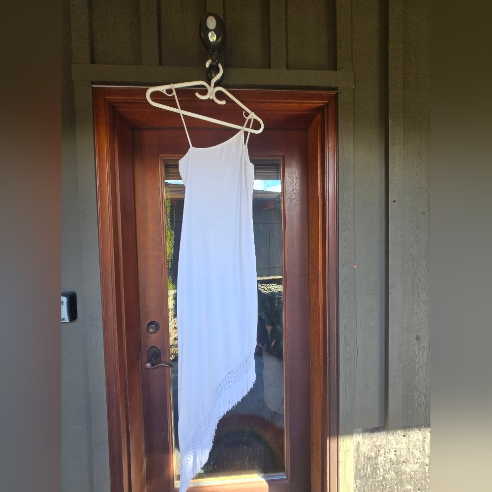 Vintage 90s Le Château Asymmetrical White Fringe Dress